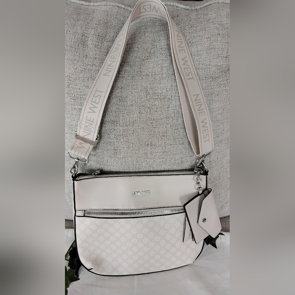 Nine West Bone Crossbody Evening Clutch Bag with Logo Strap